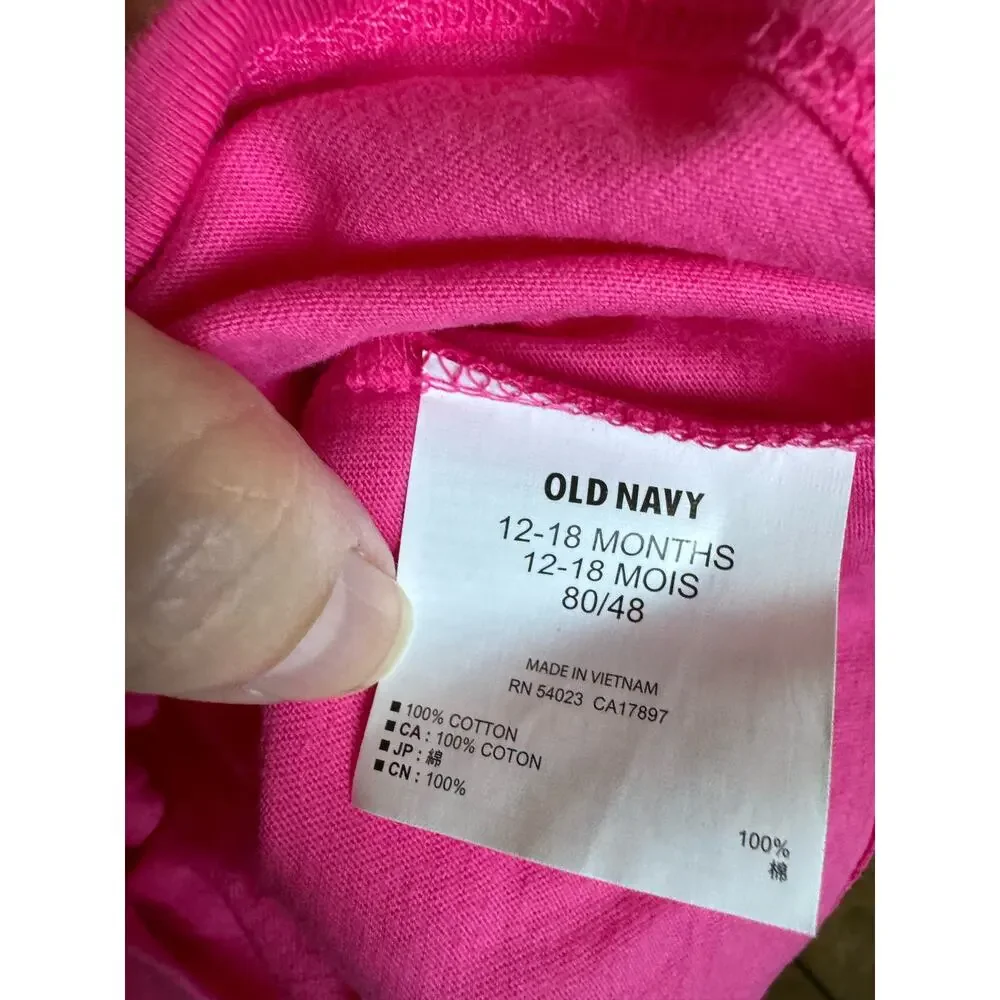 Old Navy Girls Top Sz 12-18 Mo Solid‎ Hot In the Pink Short Sleeves NEW
